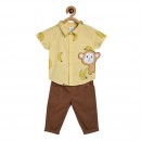 Miniklub Printed Shirt & Trousers Set - Yellow/ Brown, 3-6m